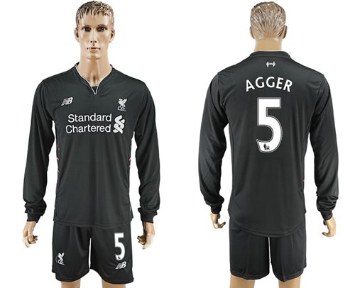 Liverpool #5 Agger Away Long Sleeves Soccer Club Jersey - Click Image to Close